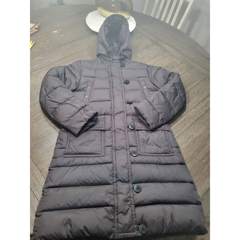 Lands End Down Puffer Trench Coat Size S (6-8) Black Long Hood Parka Superwarm!!